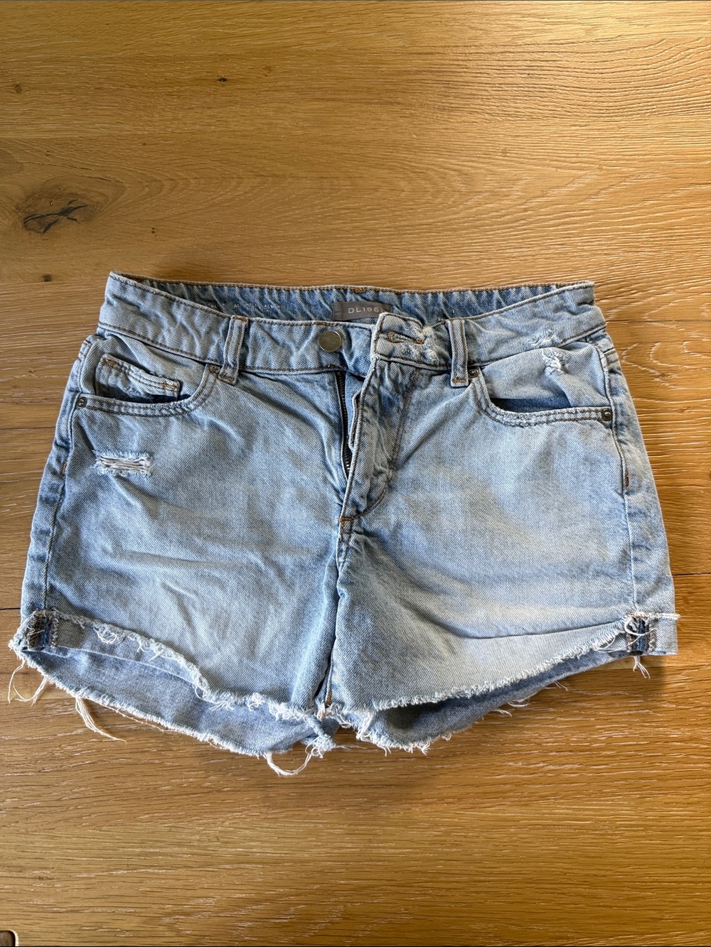 DL1961 Faded Light Blue Frayed Hem Denim Shorts